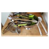 Cooking Utensil Lot Large Strainer Ladles Tongs