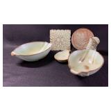 Pottery Frankoma Green Boot Bowls Spoon Rest