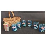 1930s Northwood Blue Hand Painted Juice Glasses