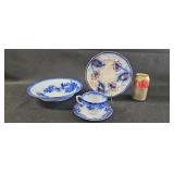 Gaudy Welsh Staffordshire Blue & Red Floral Plate