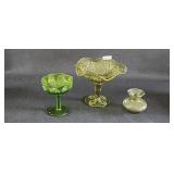 Avocado Green Glass Candy Dishes Pedestal  Small