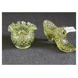 Fenton Hobnail Avocado Glass Shoe Dish