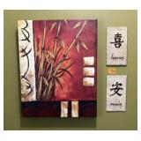 Asian Bamboo Print 36 x 42 Framed Art and Canvas