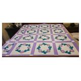 Hand Appliqued Floral Wreath Quilt, Machine
