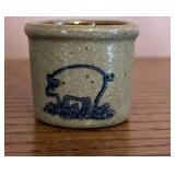 Miniature Salt Glaze Crock 1990 Blue Pig Accents