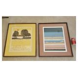 Paul Fields Modernist Artist Pair Framed Art 23 x