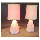 Ceramic Pink Table Lamps with Braided Shades