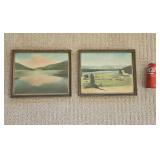 Pair Vintage Wood Frames Lake Prints 8 x 10