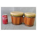 Twin Double Connected Wooden Bongos Hand Drums