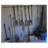 Yard Tool Lot Shovels Hoes Pick Axe Flower Pots