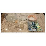 Punch Bowl Bavaria Bowl Cream Sugar Glass Lot