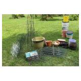 Wire Edging Tomato Cages and Plastic Planters