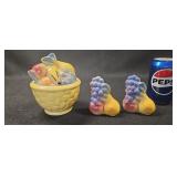 Shawnee Fruit Basket Lidded Bowl Salt Pepper