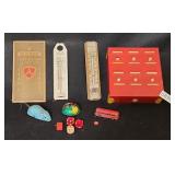 Vintage Tin Toys Dice Metal Thermometers Bank