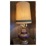 Large Glass Base Lamp w/ Shade Dia 17   H46