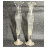 Pair Of Duchin Etched Floral Crystal Bud Vase