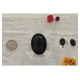1930s Black Bakelite Cameo Clear Lucite Etched