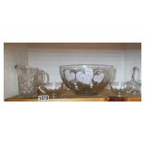 Glass Punch Bowl  with Glass Cups Small Pitcher