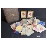 Handkerchief Lot Embroidered Flowers Framed