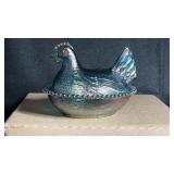 Evergreen Carnival Iridescent Indiana Glass Hen