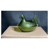 Avocado Green Indiana Glass Hen on Nest 6ï¿½