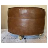 BROWN NAUGAHYDE ROUND OTTOMAN FOOT STOOL VINTAGE