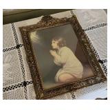 Vintage Metal Frame Praying Child  Metal Hanger