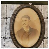 Vintage Framed Bubble Glass Photograph Man Wire