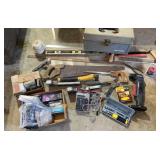 Tool Lot Batteries Staples Saw Sockets Draw Knife