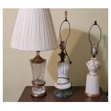 Lamp Lot 28" H 26.5" H 25"H Porcelain Clear Glass