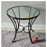 Black Metal Glass Top Round Side Table Dia. 20