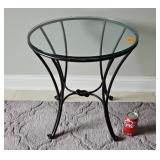 Black Metal Glass Top Round Side Table Dia. 20