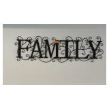 Metal Wall Art Family Scrollwork and Wood Shelves