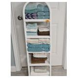 Wicker Towel Stand and Contents