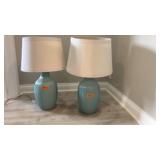 Ceramic Lamp Pair w/ Shades Dia 16  H25.5