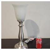 Brushed Silvertone Uplight Lamp w/Glass Shade