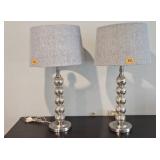 Silvertone Accent Lamp Pair w/ Shades Dia.13 H28