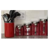 Red Canister Set and Utensil Jar