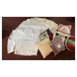 Round Table Linens and Throw Pillow Lot