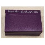 Five 1991 United States Mint Proof Sets - Original