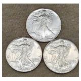 3 - 1987 Silver Eagle $1 Coins - 1oz Fine Silver