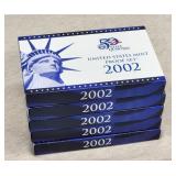 Set of Five 2002 US Mint Proof Sets - State Quarte