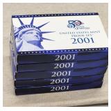 Five 2001 United States Mint Proof Sets - State Qu