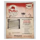 Vintage 1963 Phillies Score Card - Philco Ads, Ess