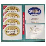 Vintage Cigar Box Labels - Pennsy, Sun-Ray, Presto