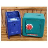 Vintage Metal Money Banks - Fort Knox Safe & Blue