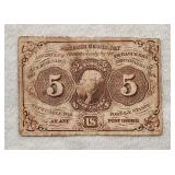 Vintage 5-Cent Postage Currency Note - 1862 Act