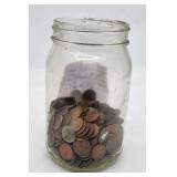 Jar of US Pennies - Clear Glass Coin Jar