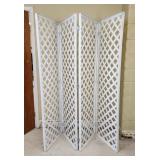 White Four-Panel Folding Screen with Lattice Desig