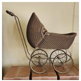 Antique Heywood Wakefield Woven Wicker Baby Carria